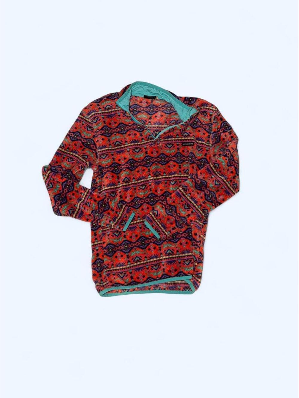 Southern Marsh red, blue, and teal geometric pattern fleece pullover #geometric - Picture 3 of 7